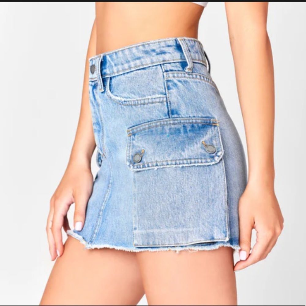 Carmar Los Angeles Colin Cargo Side Pocket Dark Blue Denim Skirt With Frayed Hem